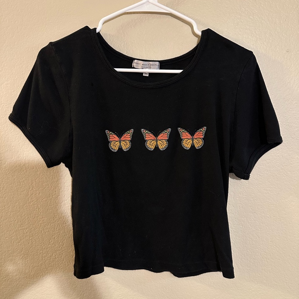 Truly Madly Deeply butterfly cropped shirt